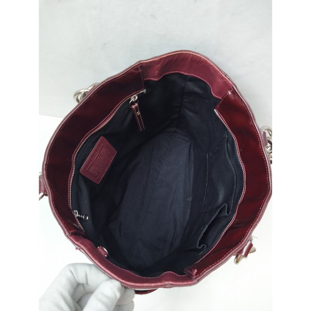Coach Galaxy Purple Plum Patent Leather Tunrlock Pocket Double Handle Tote Bag - Picture 10 of 16